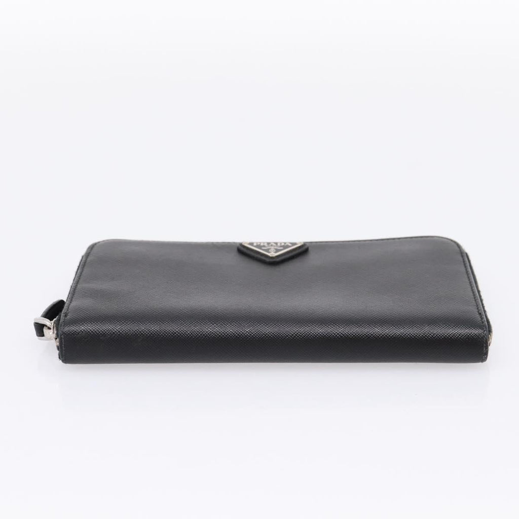 PRADA Long Wallet Saffiano leather Black Silver Auth 205215V