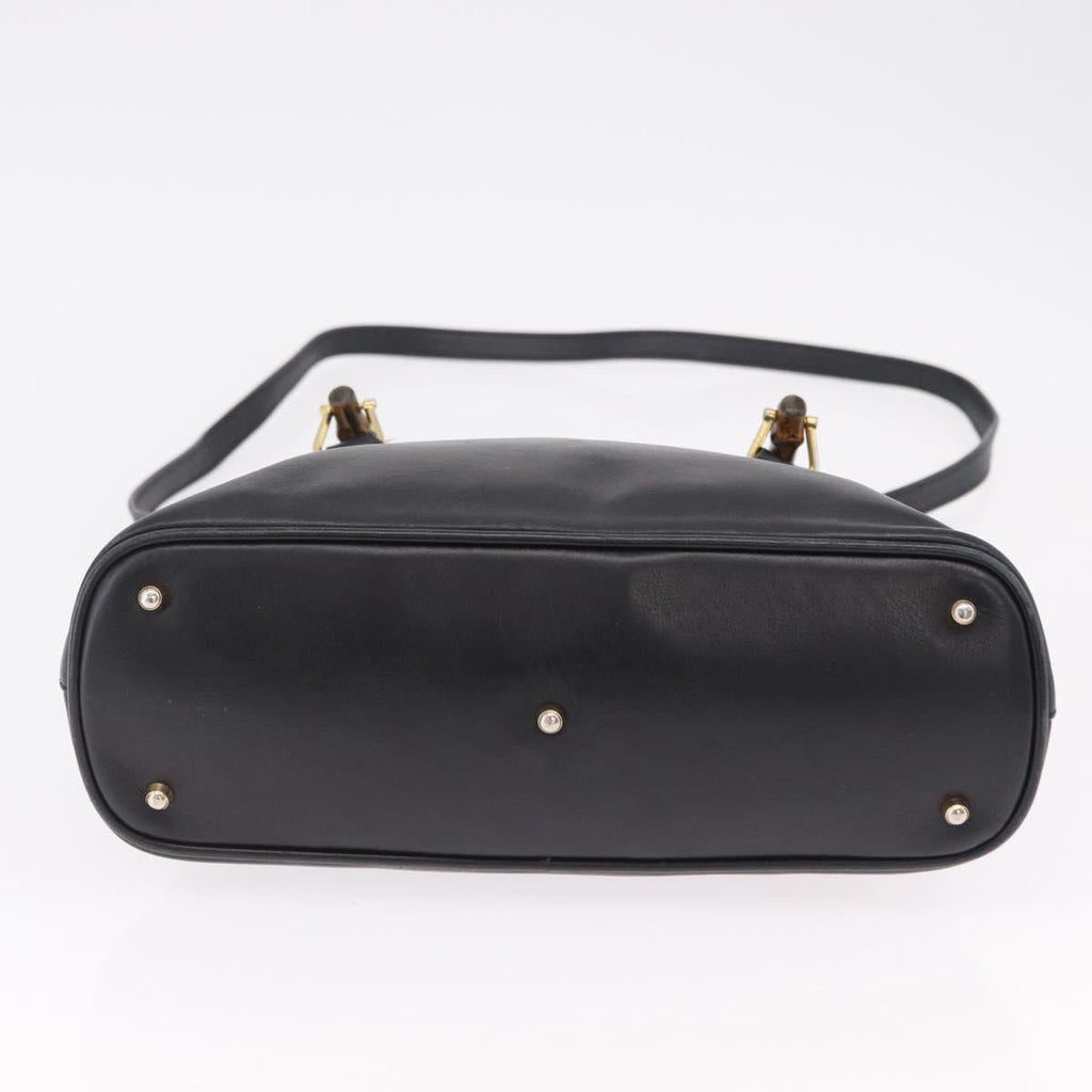 GUCCI Bamboo Hand Bag Leather 2way Black Gold 000 904 0290 Auth 205223