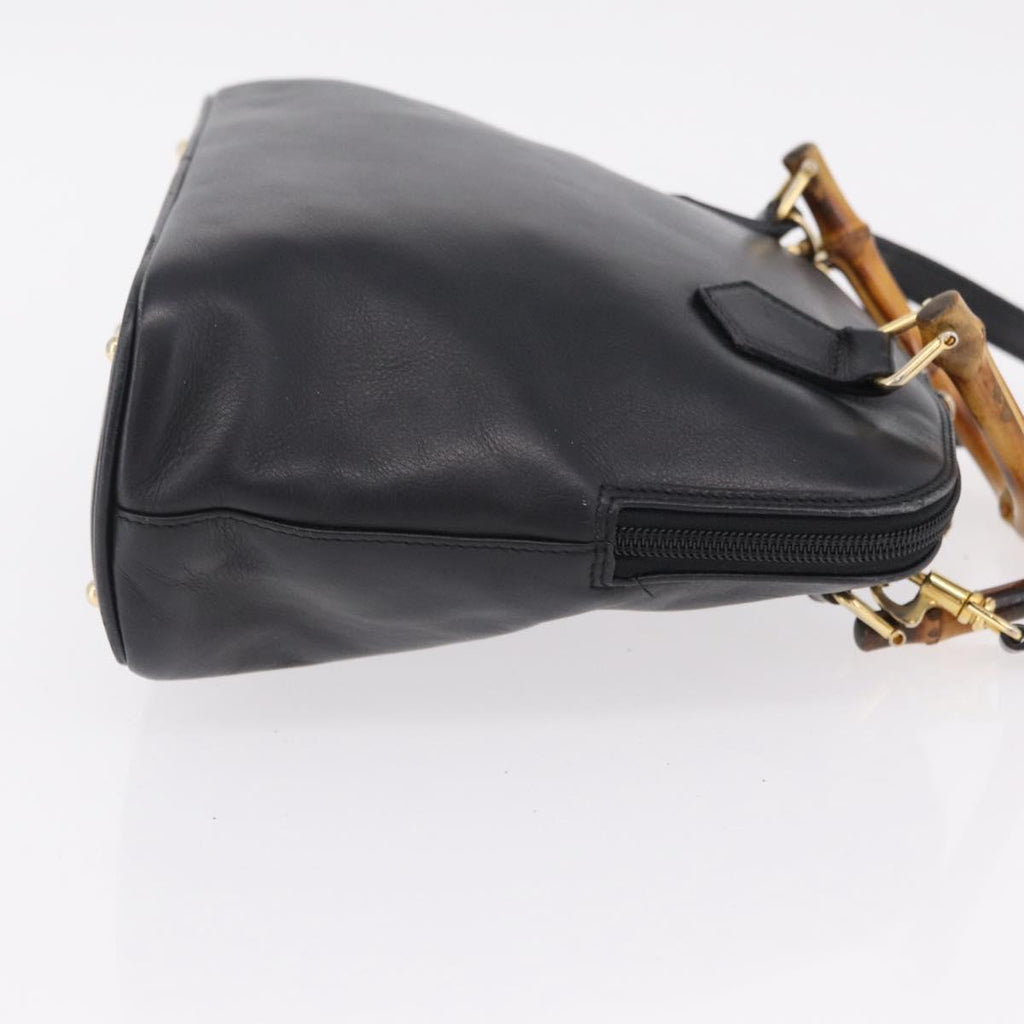 GUCCI Bamboo Hand Bag Leather 2way Black Gold 000 904 0290 Auth 205223