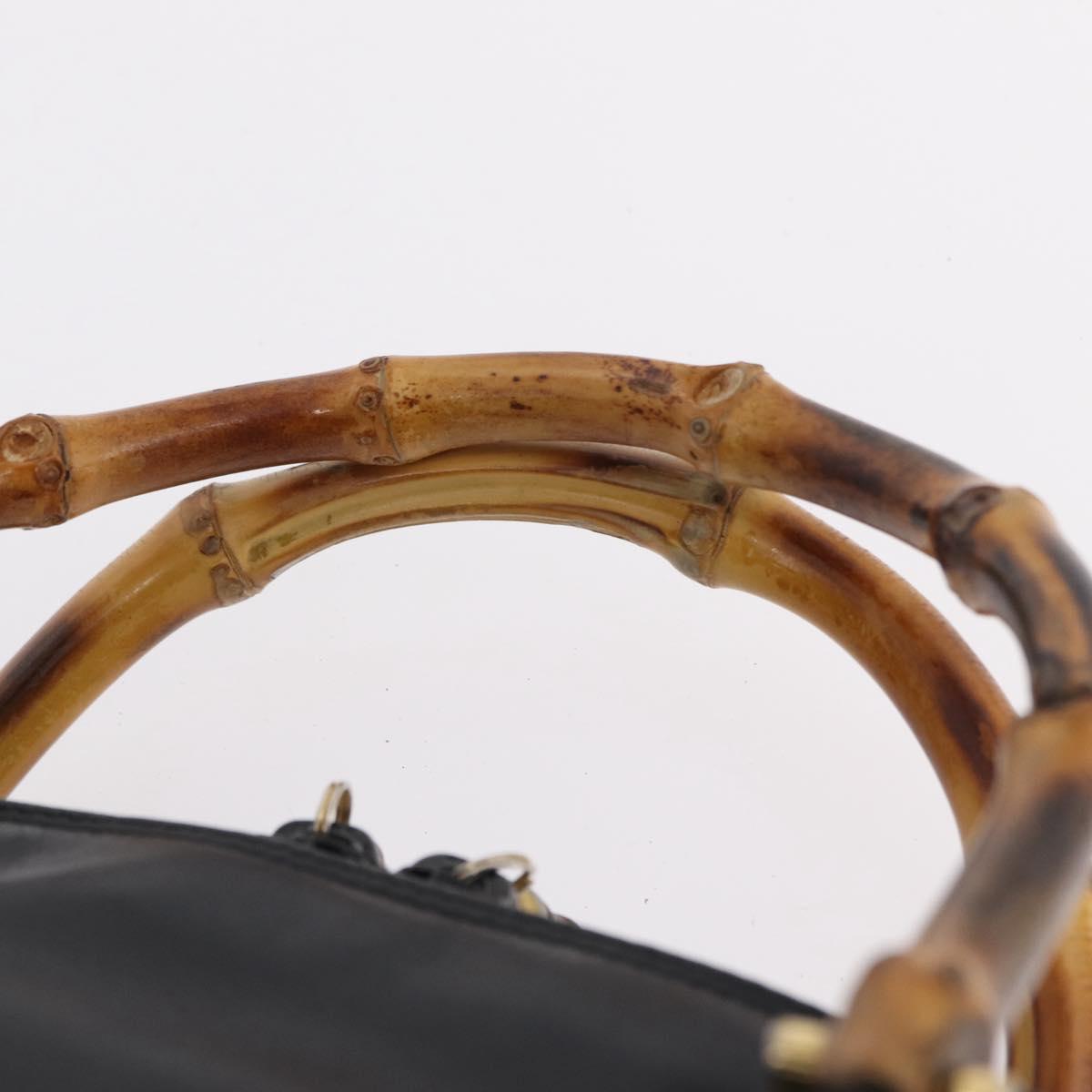 GUCCI Bamboo Hand Bag Leather 2way Black Gold 000 904 0290 Auth 205223