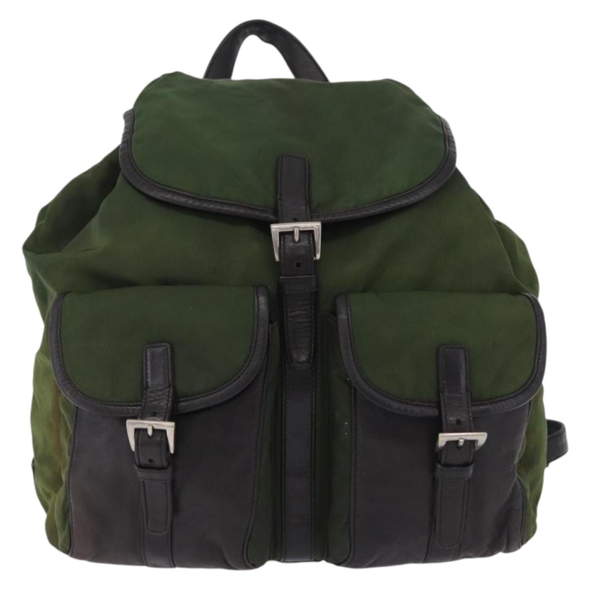 PRADA Backpack Nylon Green Silver Auth 205236