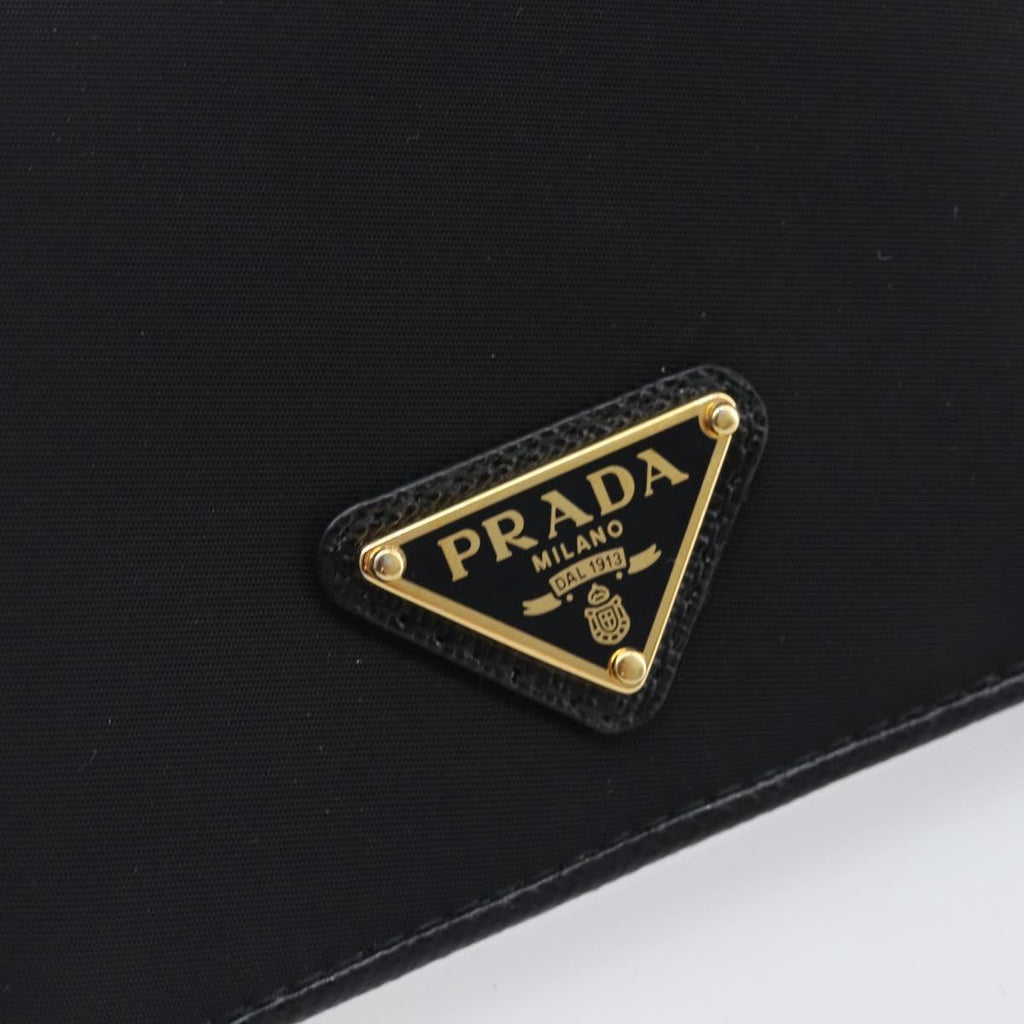 PRADA Bifold Wallet Nylon Black Gold Auth 205242M