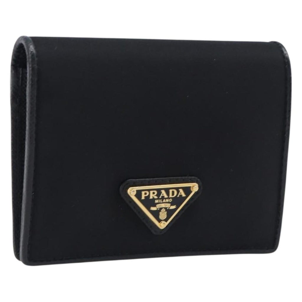 PRADA Bifold Wallet Nylon Black Gold Auth 205242M