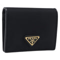 PRADA Bifold Wallet Nylon Black Gold Auth 205242M