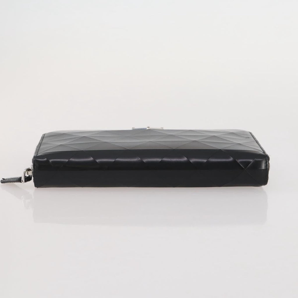 PRADA Long Wallet Leather Black Silver Auth 205863A