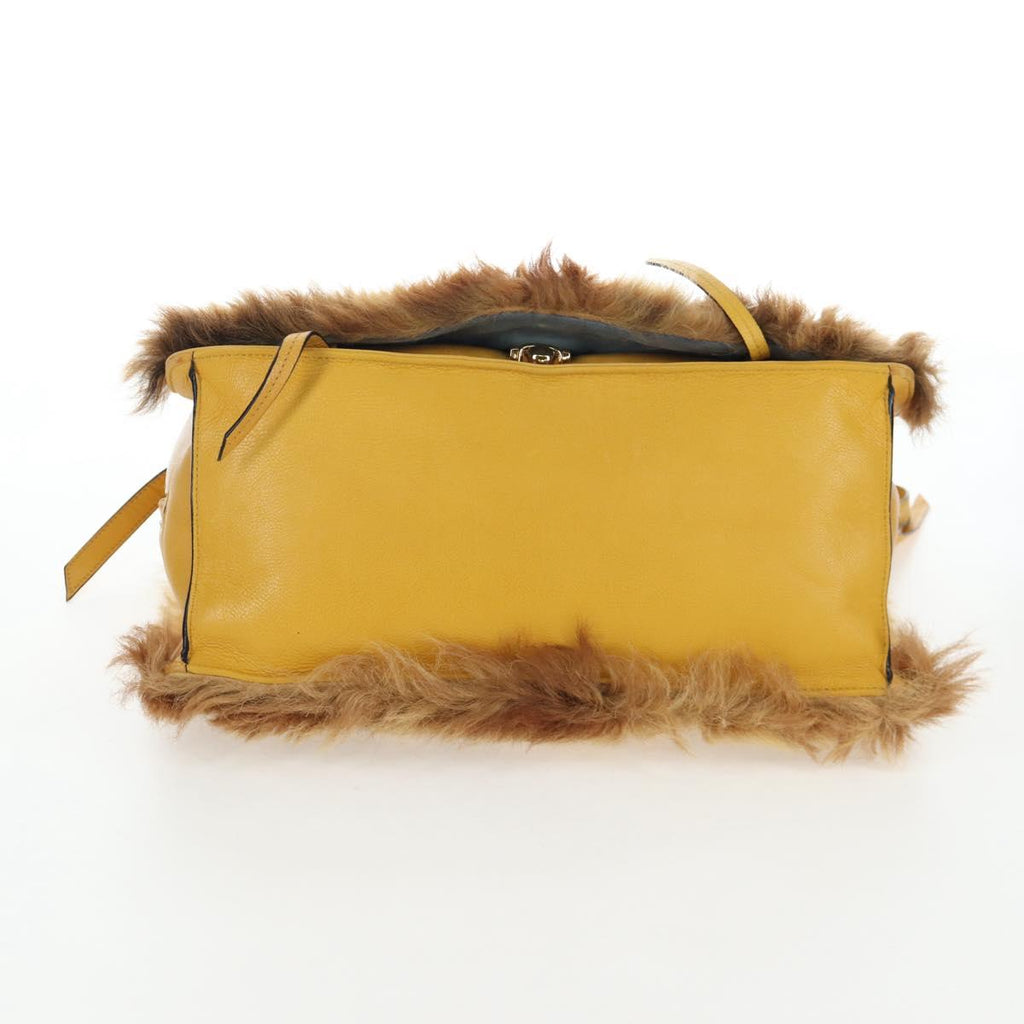 PRADA Shoulder Bag Fur 2way Yellow Gold Auth 205953M