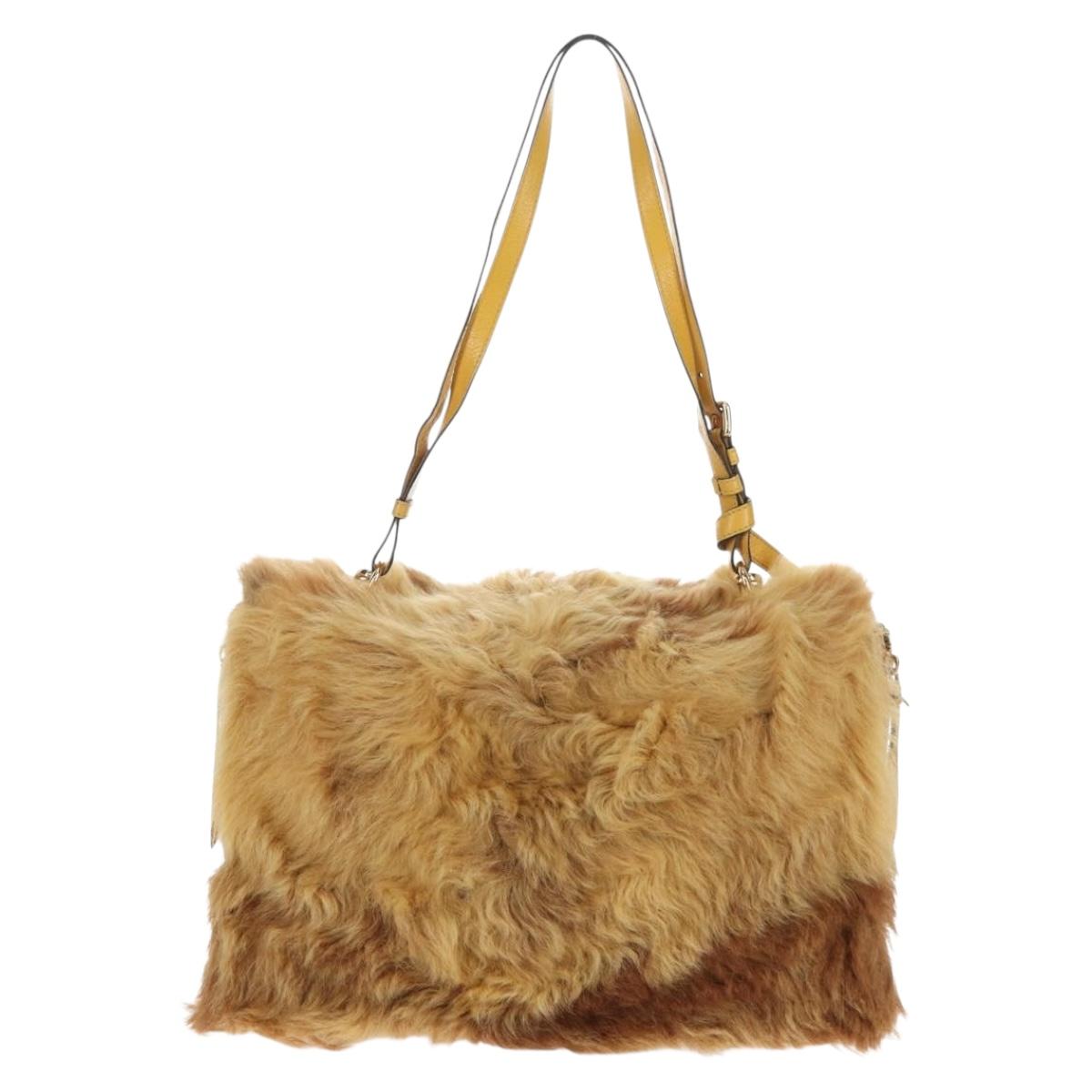 PRADA Shoulder Bag Fur 2way Yellow Gold Auth 205953M