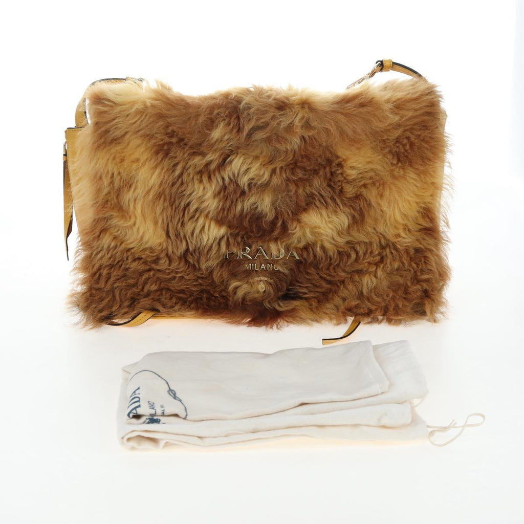 PRADA Shoulder Bag Fur 2way Yellow Gold Auth 205953M