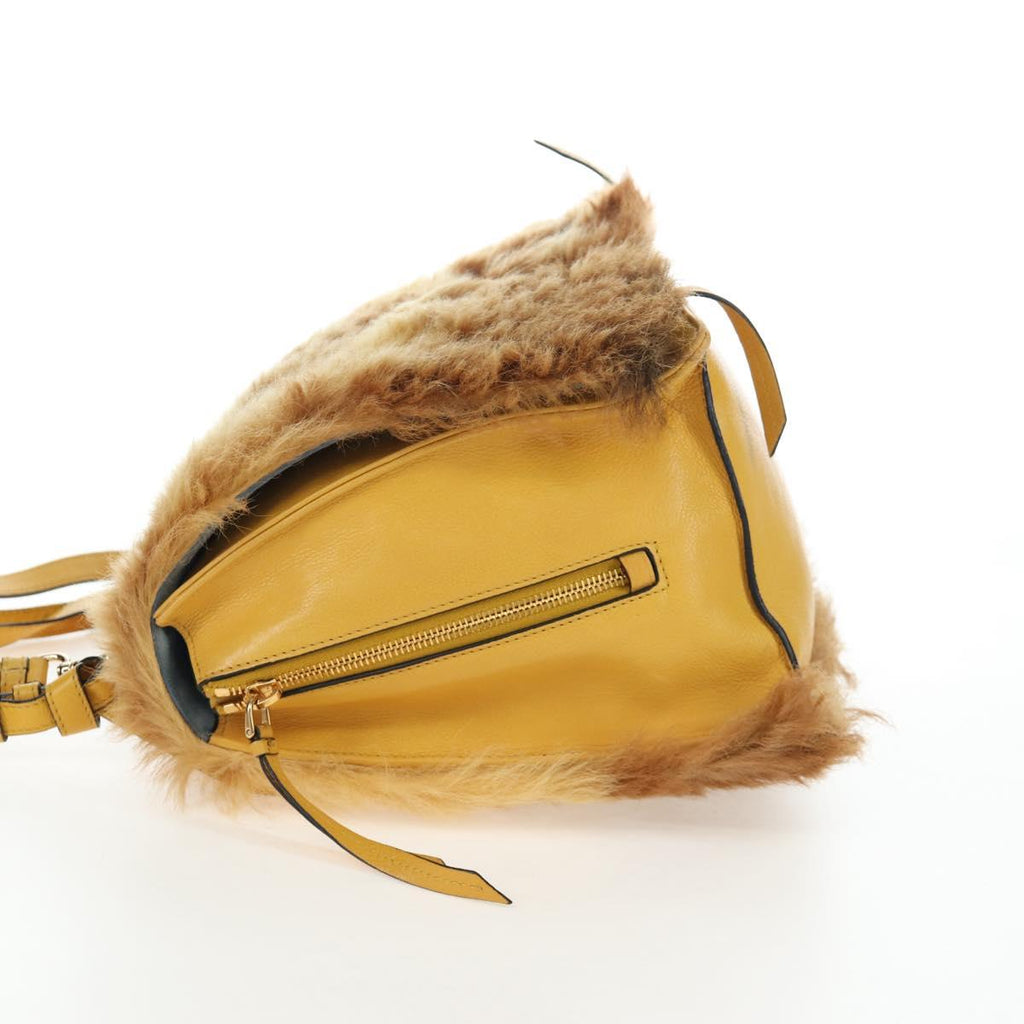 PRADA Shoulder Bag Fur 2way Yellow Gold Auth 205953M