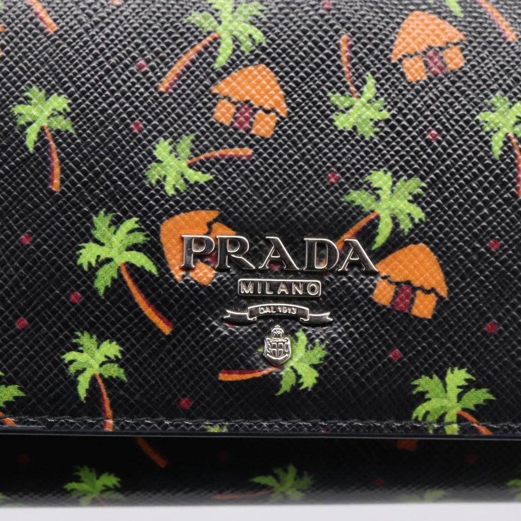 PRADA Long Wallet Safiano Leather Black Silver Auth 206067V