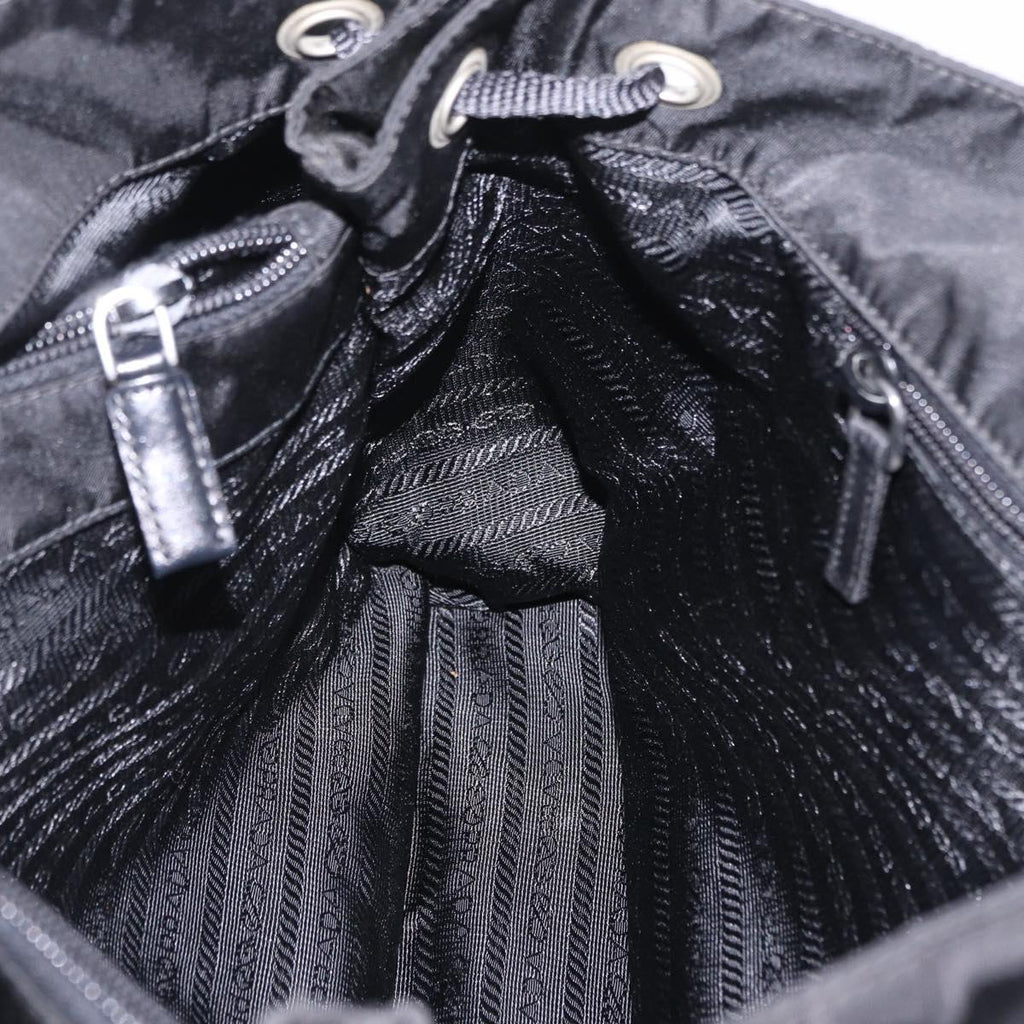 PRADA Tote Bag Nylon Black Silver Auth 206115V