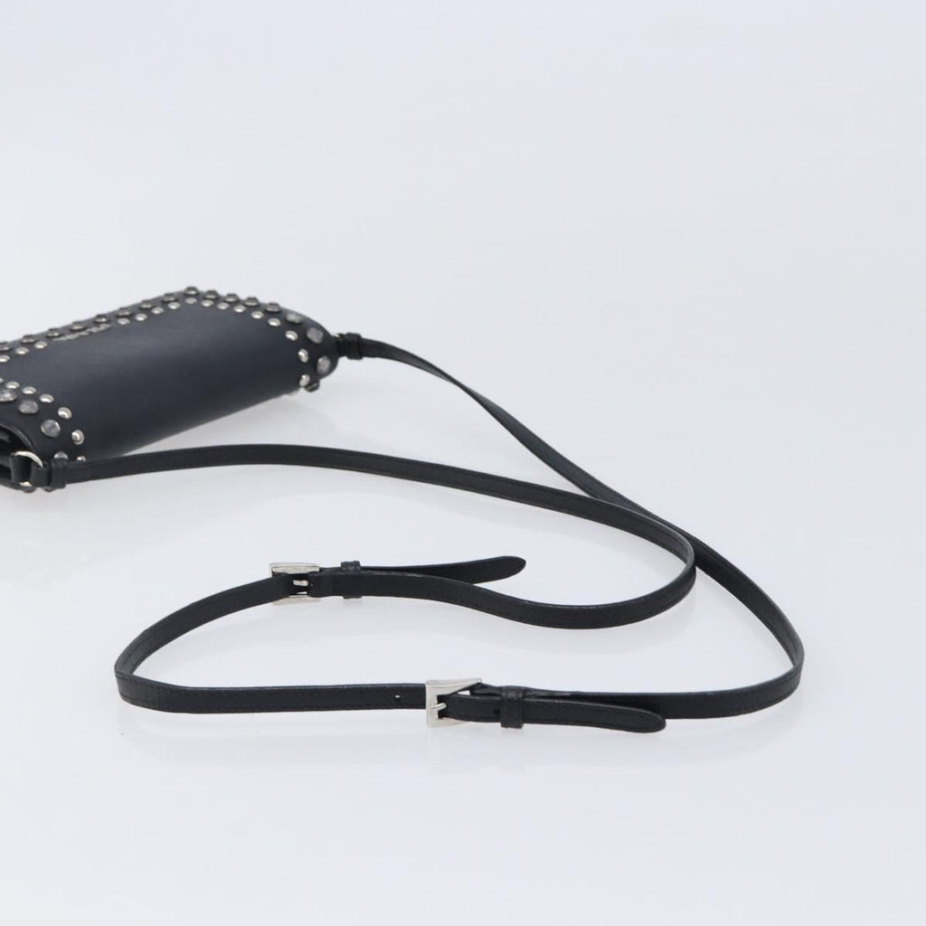 PRADA Shoulder Wallet Safiano leather Black Silver Auth 206147V