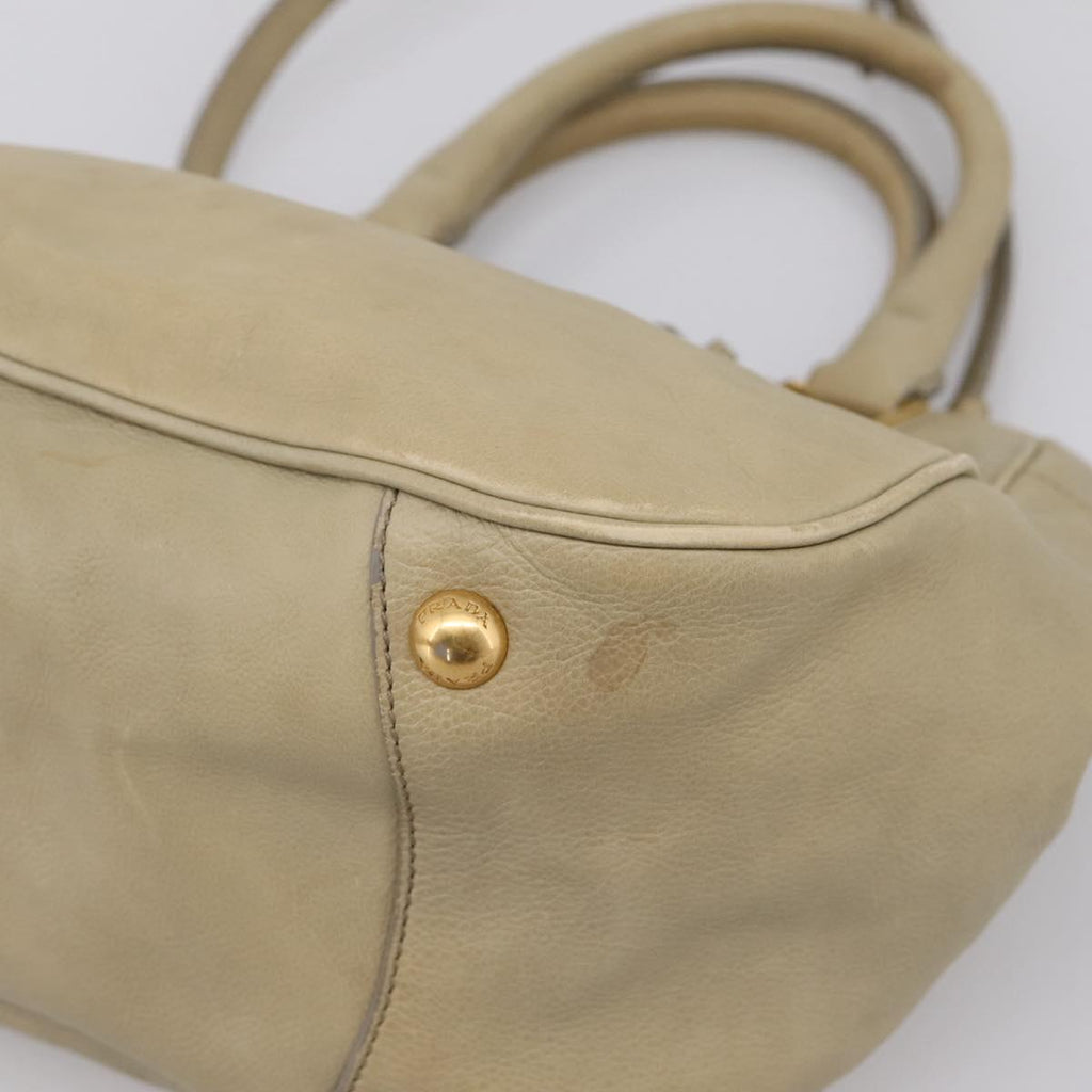 PRADA Hand Bag Leather 2way Beige Gold Auth 206241A