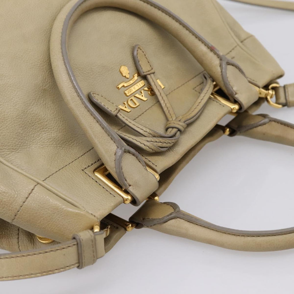 PRADA Hand Bag Leather 2way Beige Gold Auth 206241A