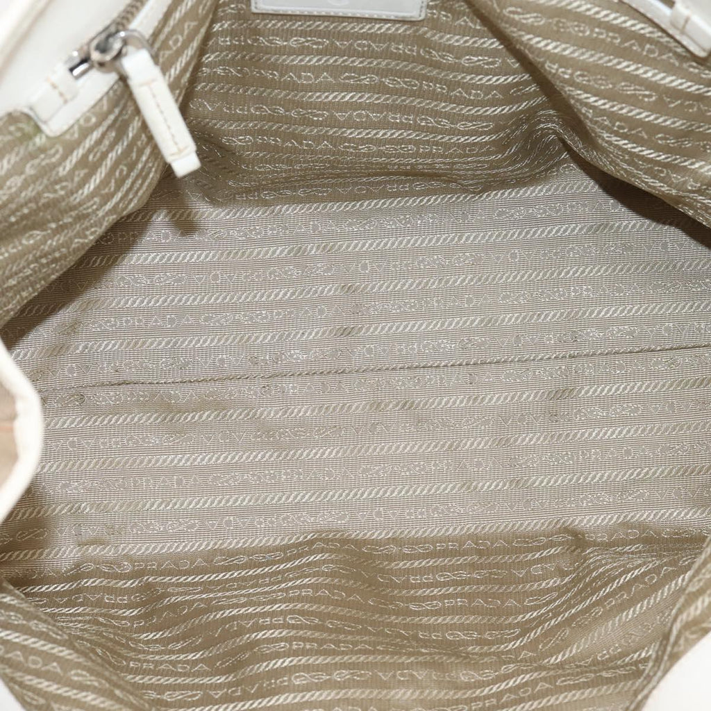 PRADA Tote Bag Canvas Jacquard Beige Silver Auth 206242A