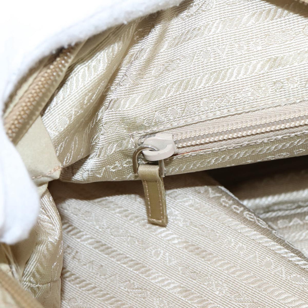 PRADA Tote Bag Nylon Beige Silver Auth 206281A