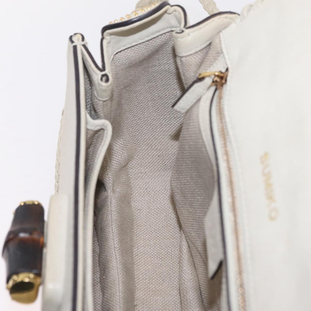GUCCI New Bamboo Hand Bag Leather 2way Ivory Gold 263970 Auth 206395M