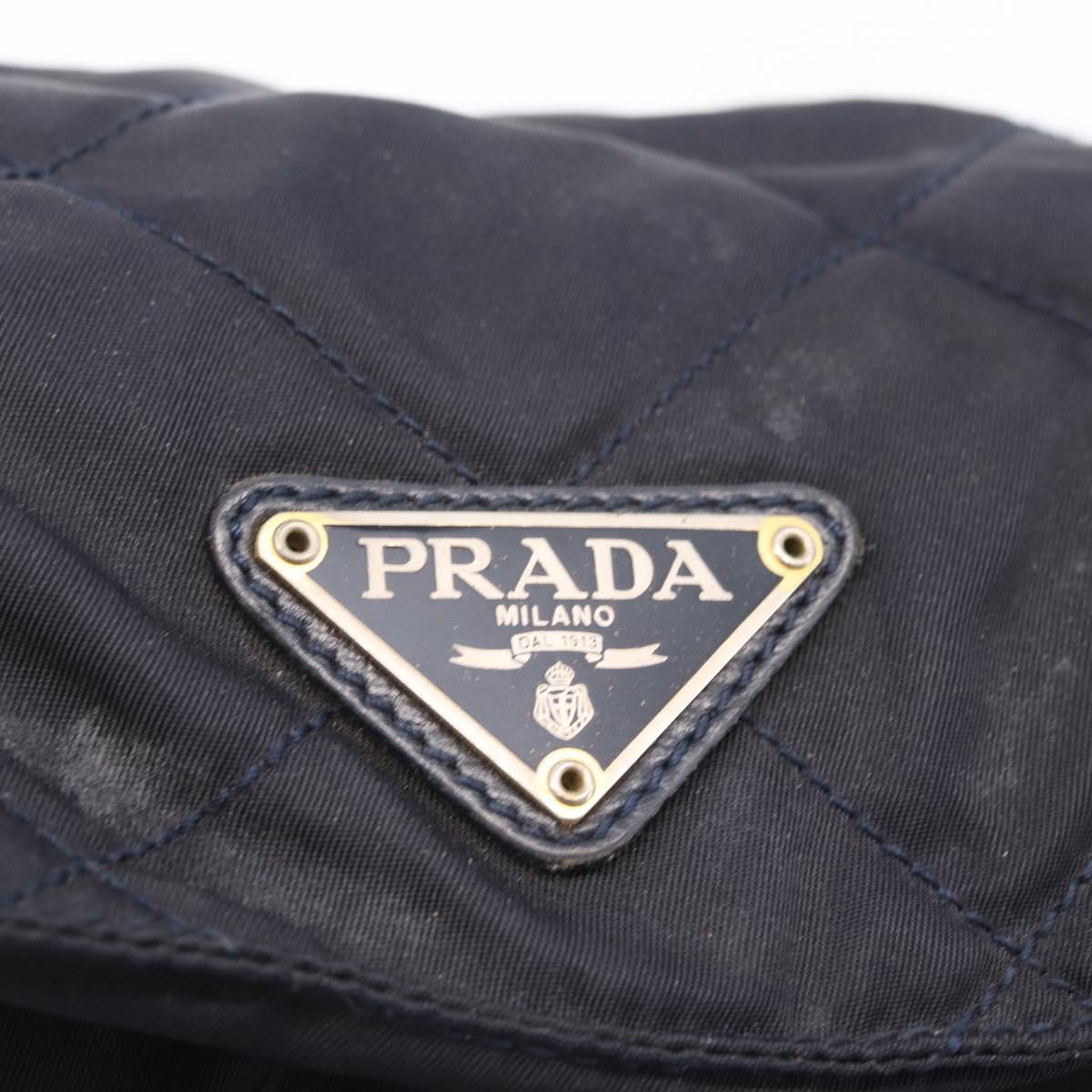 PRADA Chain Shoulder Bag Nylon Navy Gold Auth 206423