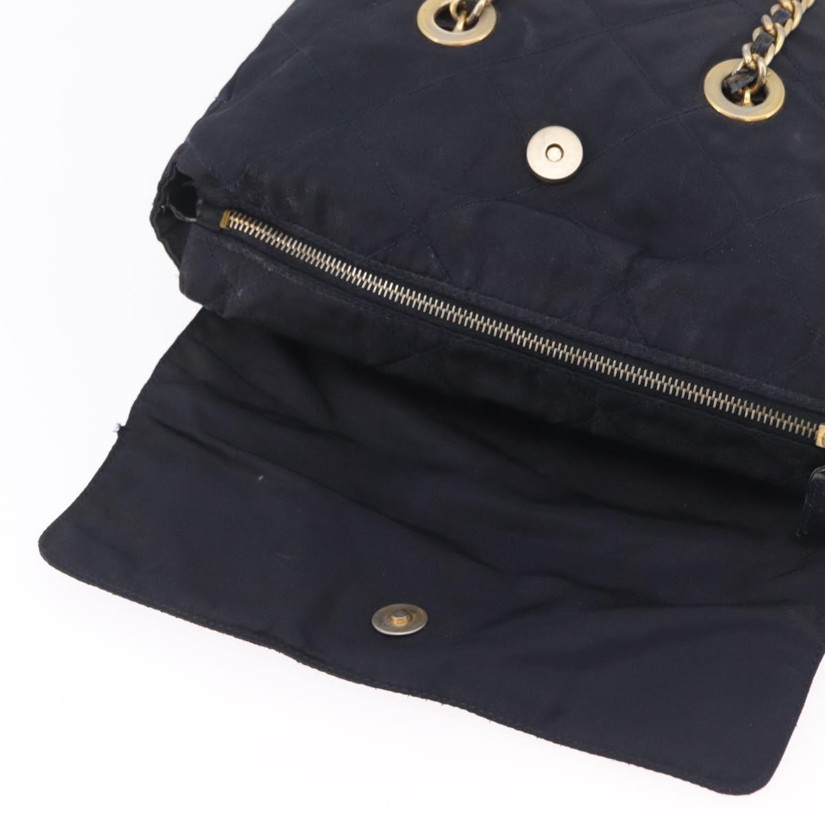 PRADA Chain Shoulder Bag Nylon Navy Gold Auth 206423