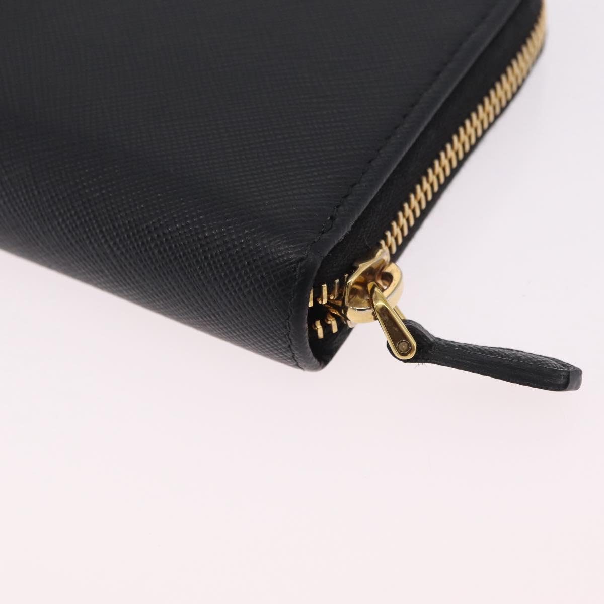PRADA Long Wallet Safiano Leather Black Gold Auth 206459