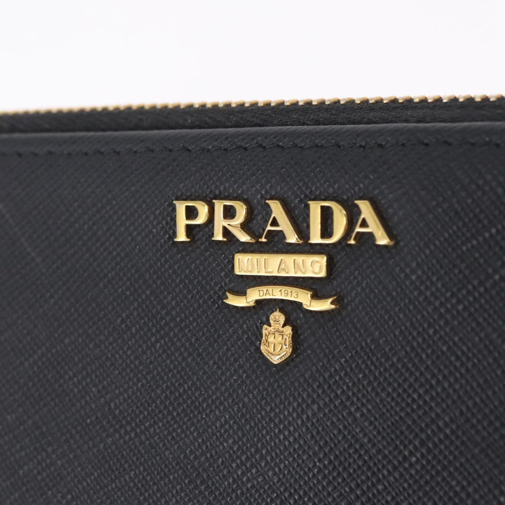 PRADA Long Wallet Safiano Leather Black Gold Auth 206459