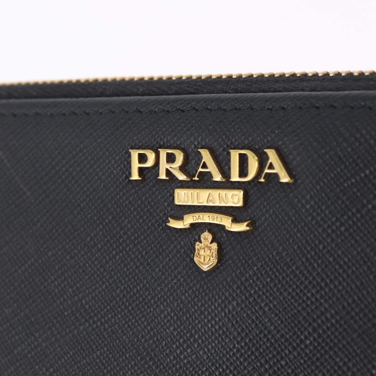 PRADA Long Wallet Safiano Leather Black Gold Auth 206459