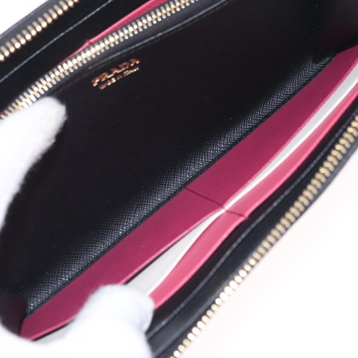 PRADA Long Wallet Safiano Leather Black Gold Auth 206459