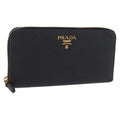 PRADA Long Wallet Safiano Leather Black Gold Auth 206459