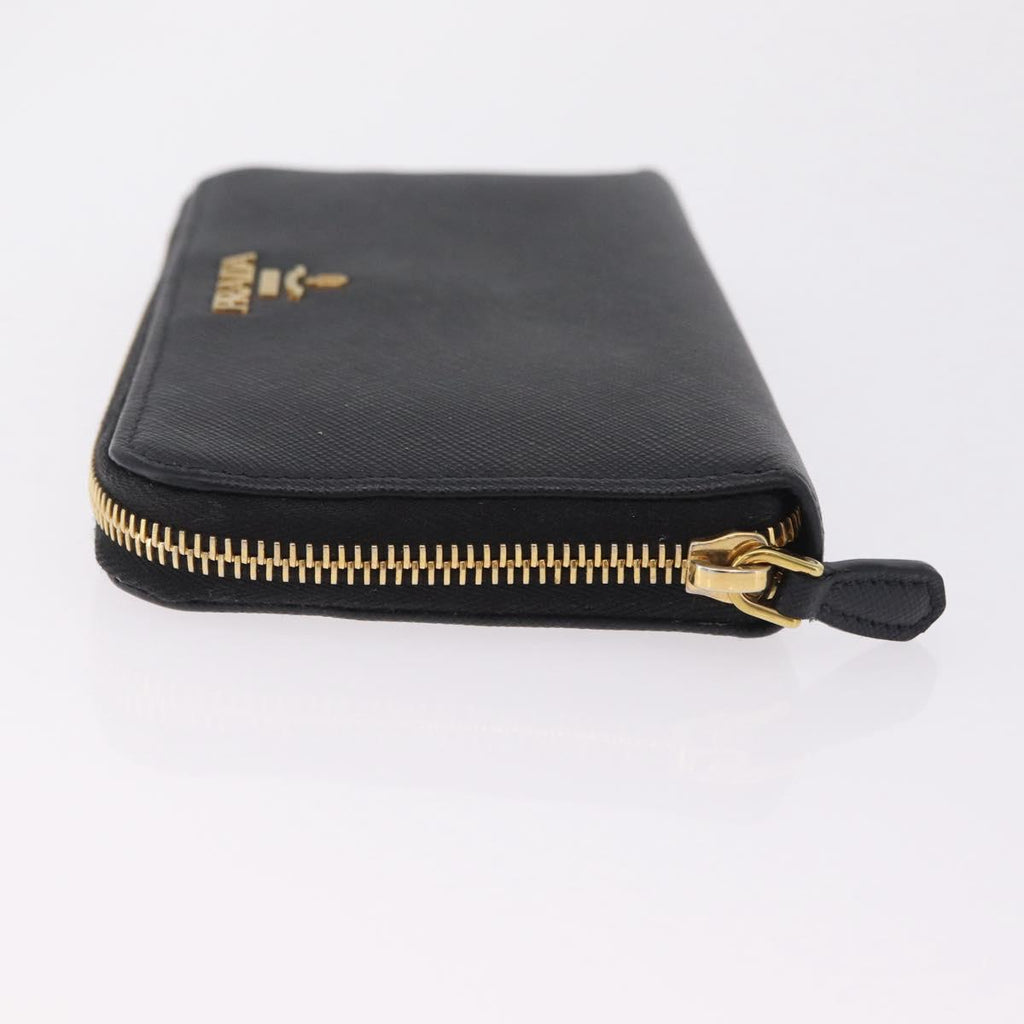 PRADA Long Wallet Safiano Leather Black Gold Auth 206459