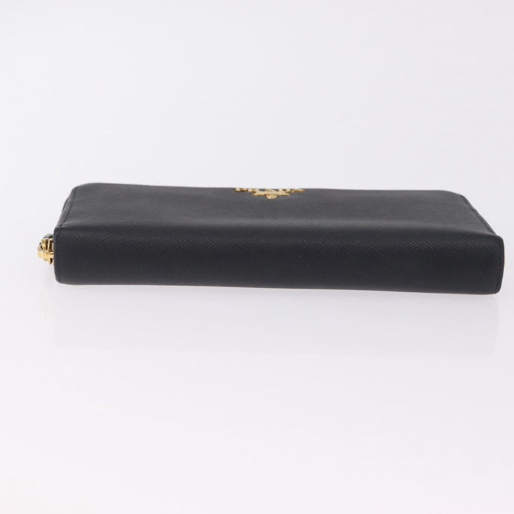 PRADA Long Wallet Safiano Leather Black Gold Auth 206459