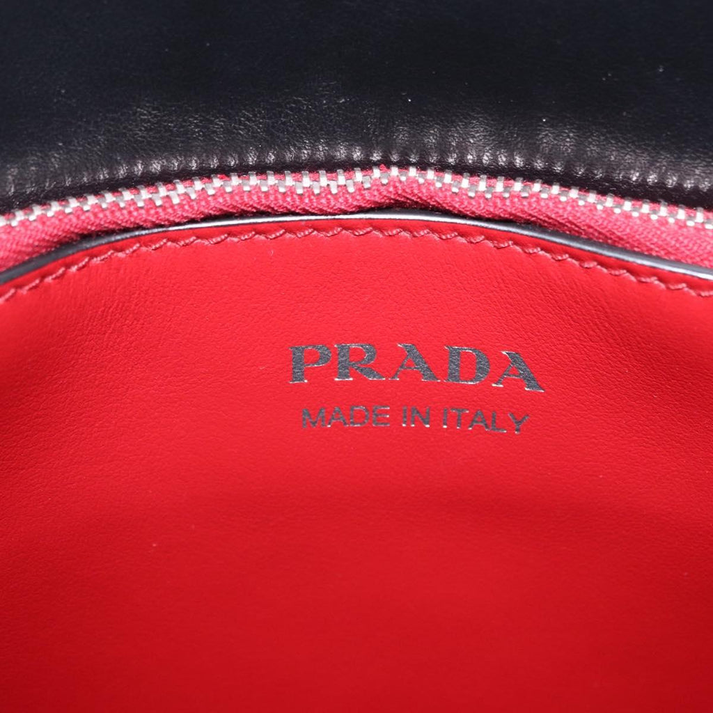 PRADA Hand Bag Leather 2way Black Silver Auth 206472M