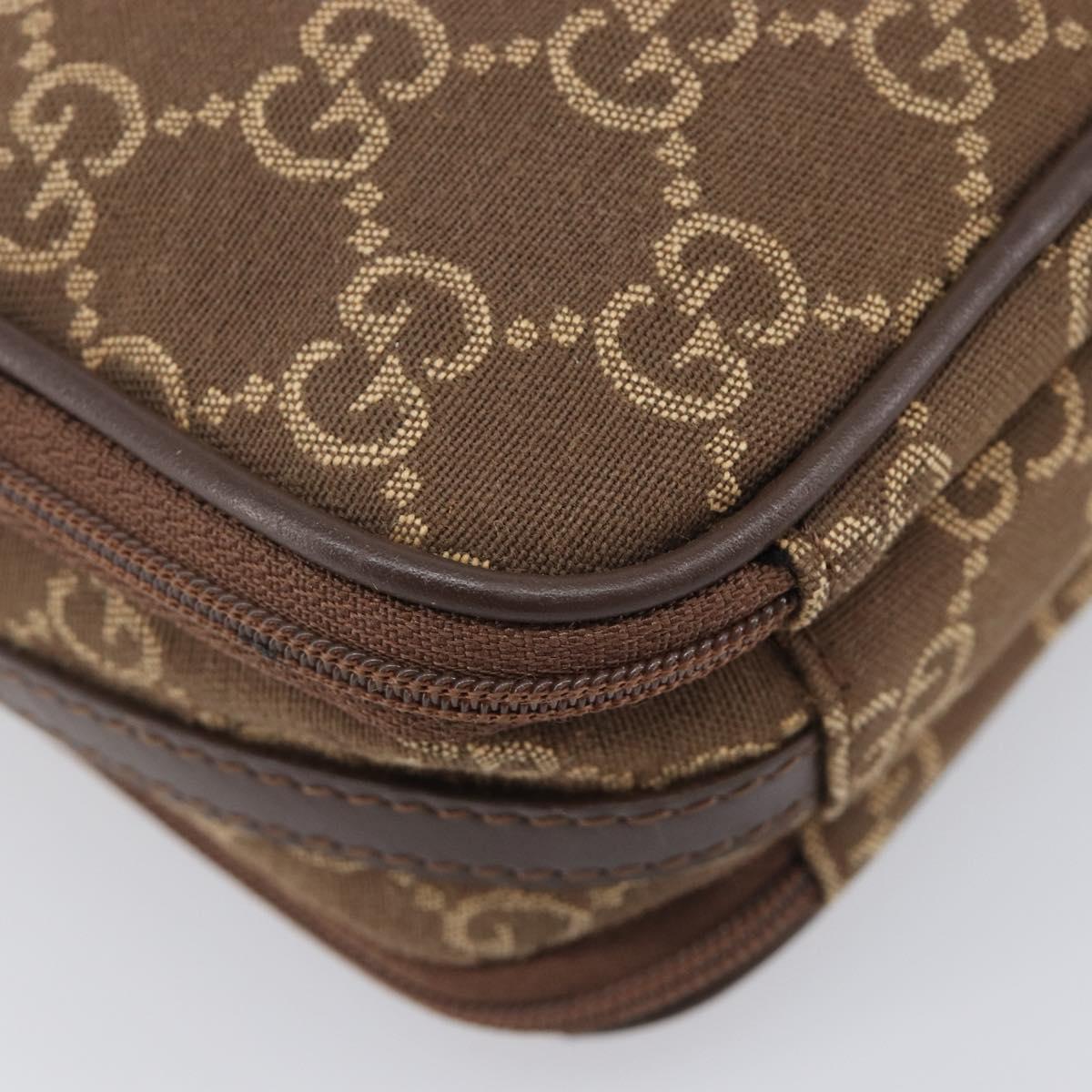 GUCCI GG Canvas Pouch Brown Silver Auth 206495