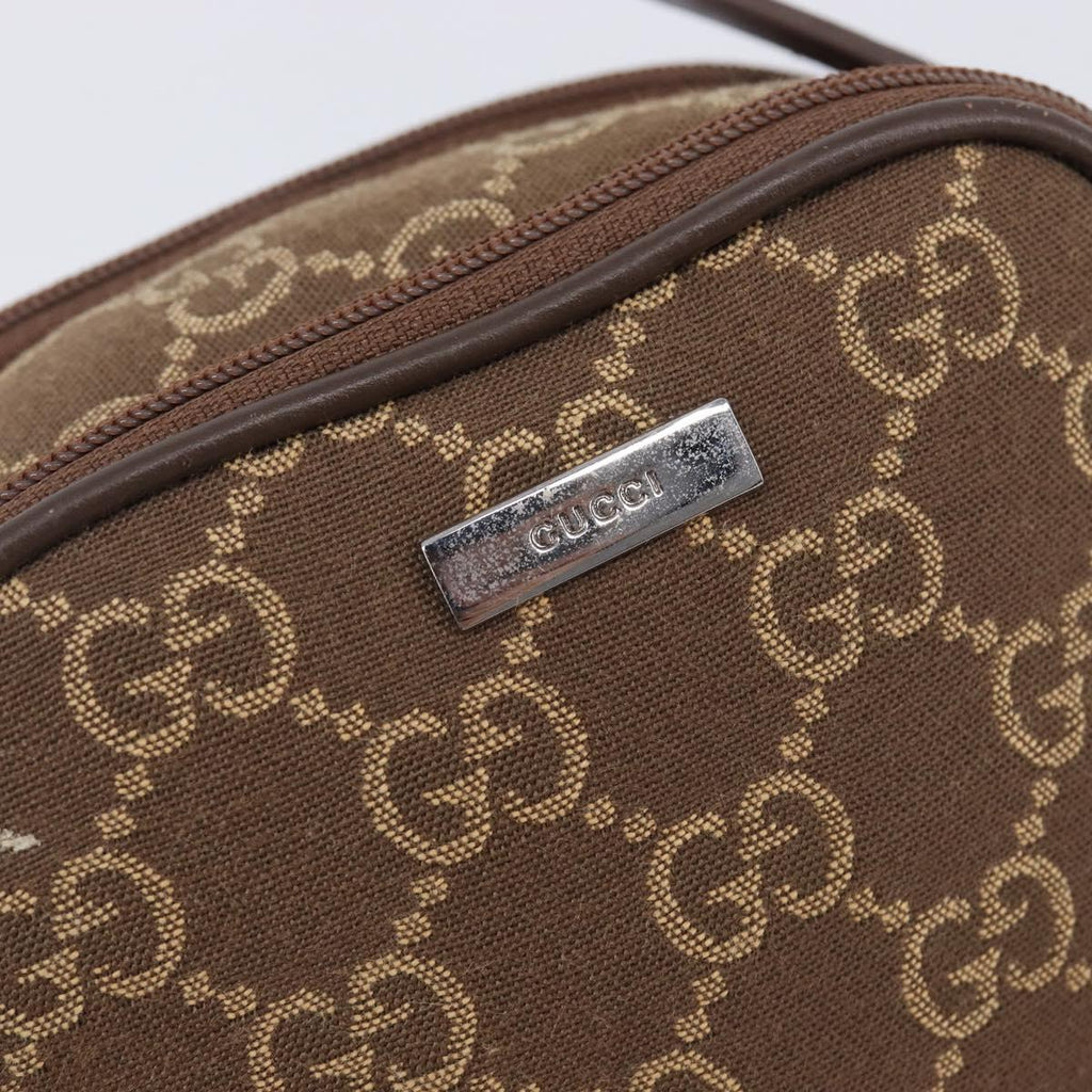 GUCCI GG Canvas Pouch Brown Silver Auth 206495