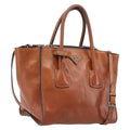 PRADA Hand Bag Leather 2way Brown Silver Auth 206531A