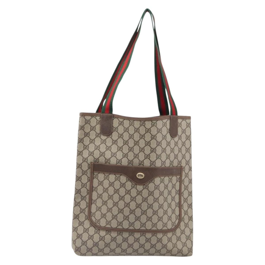 GUCCI GG Supreme Web Sherry Line Tote Bag PVC Beige Gold 89 02 003 Auth 206532A