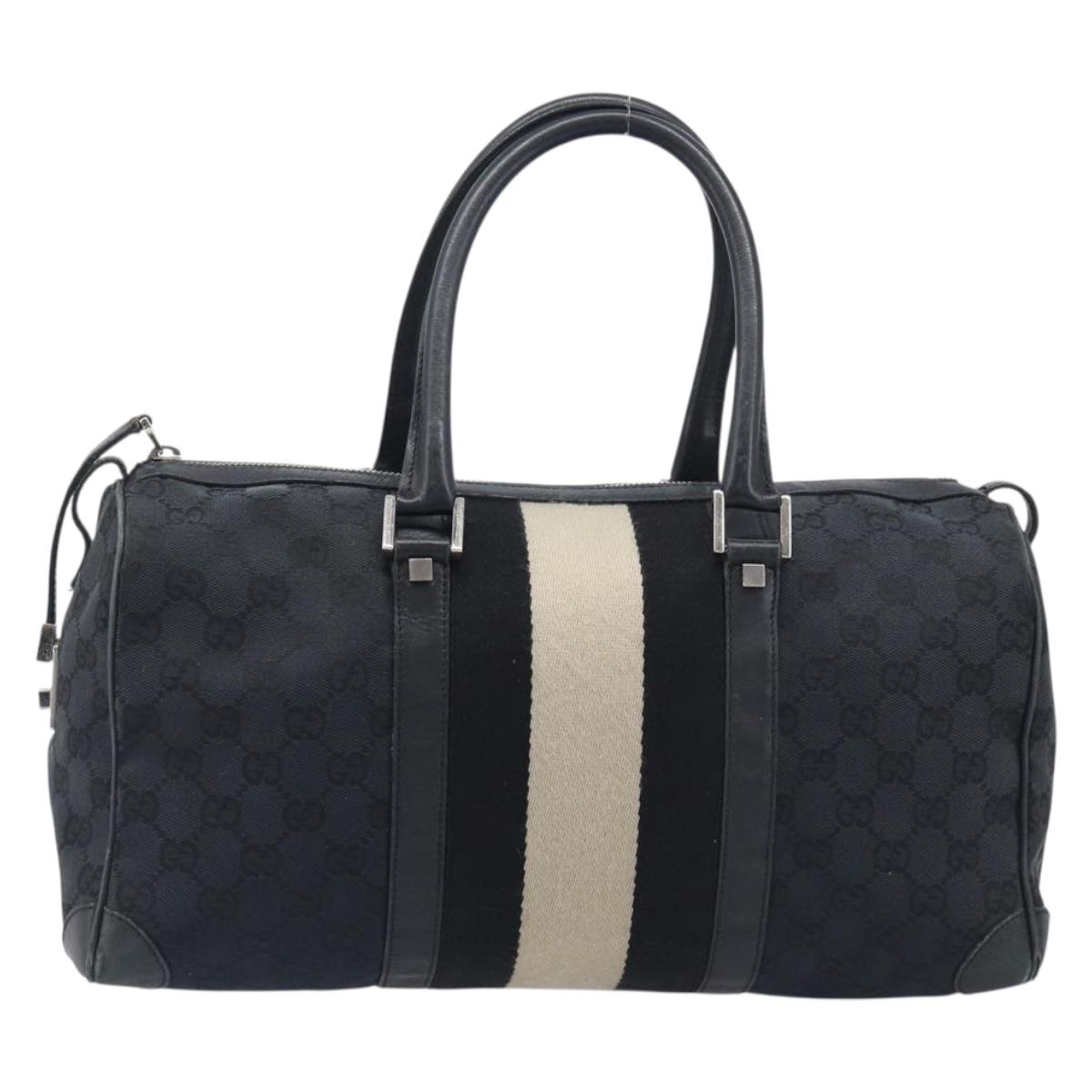 GUCCI GG Canvas Sherry Line Hand Bag Black Silver 000 0846 Auth 206535