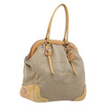 PRADA Hand Bag Canvas Beige Silver Auth 206536