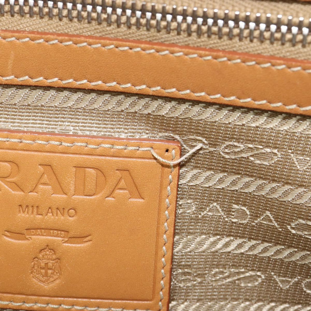 PRADA Hand Bag Canvas Beige Silver Auth 206536