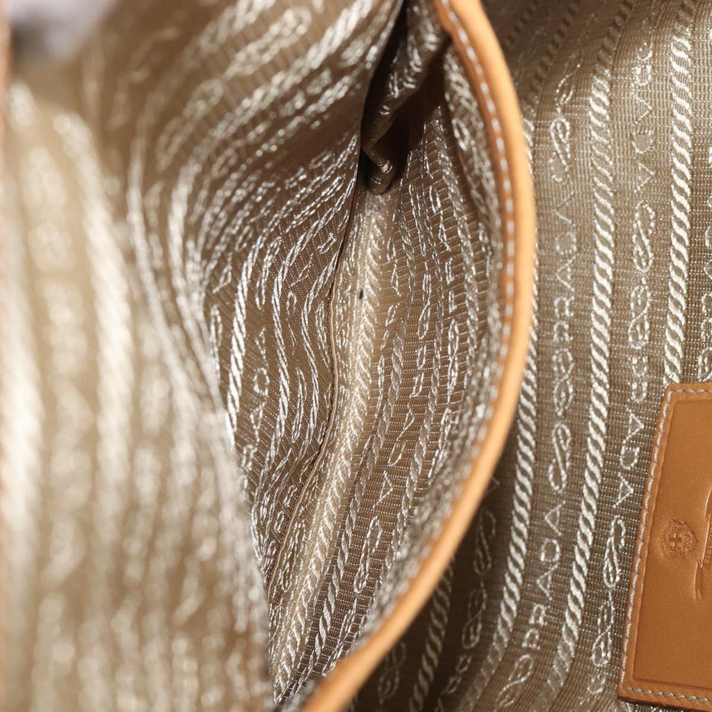 PRADA Hand Bag Canvas Beige Silver Auth 206536
