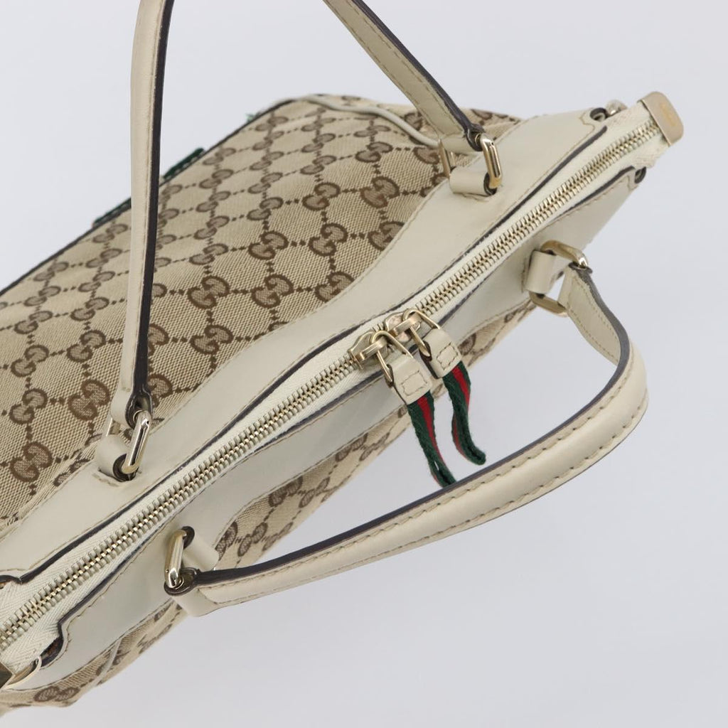 GUCCI GG Canvas Web Sherry Line Hand Bag Beige Gold 269894 Auth 206539A