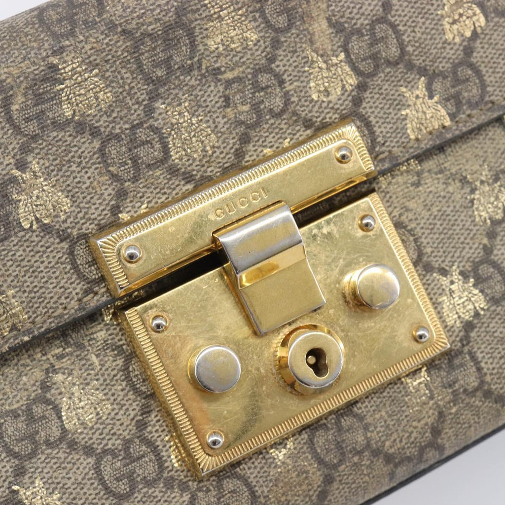 GUCCI GG Supreme Padlock Chain Shoulder Bag PVC Beige Gold 409487 Auth 206567