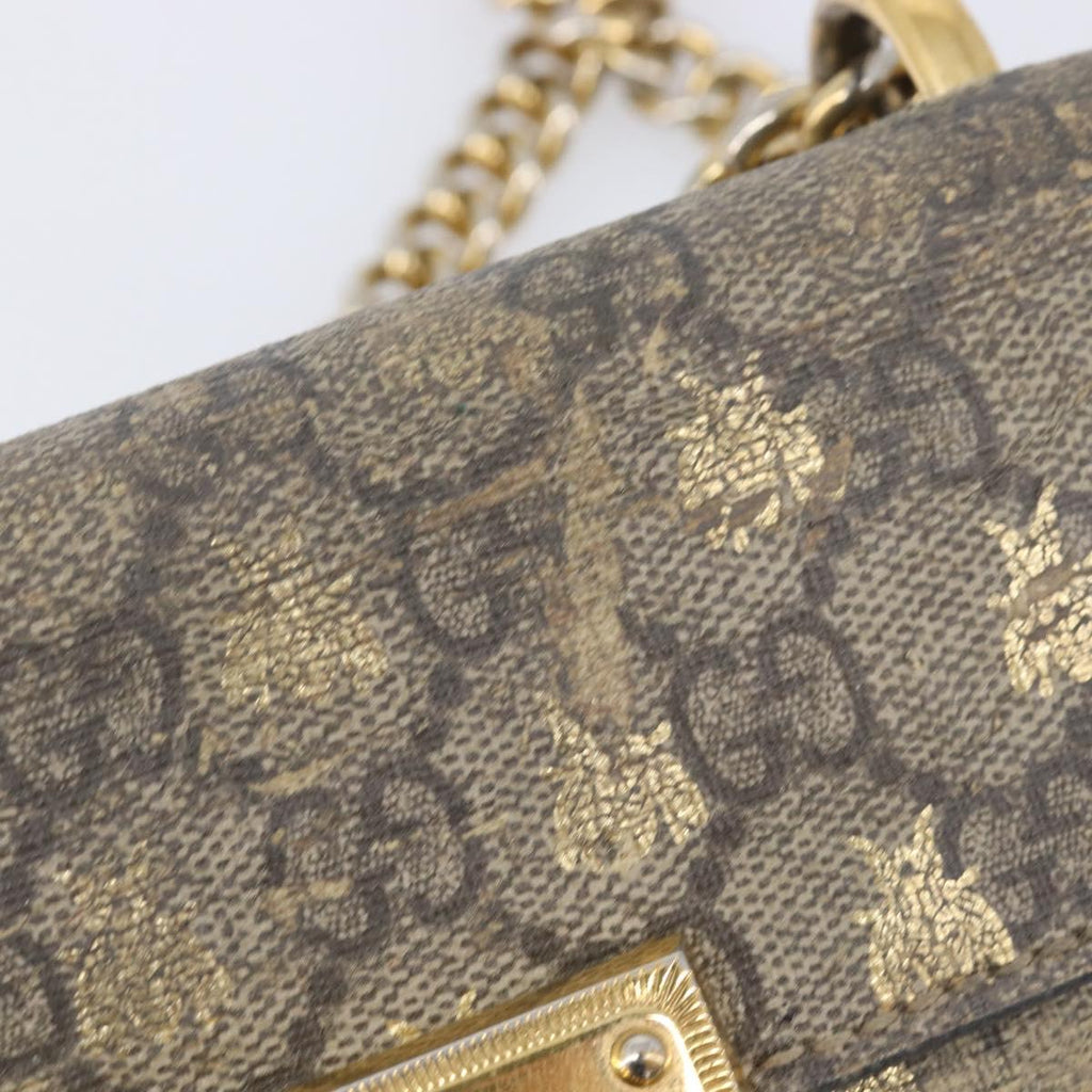 GUCCI GG Supreme Padlock Chain Shoulder Bag PVC Beige Gold 409487 Auth 206567