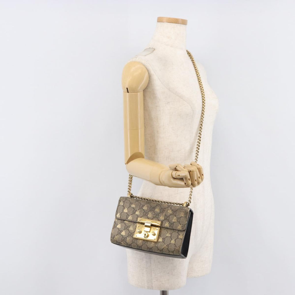 GUCCI GG Supreme Padlock Chain Shoulder Bag PVC Beige Gold 409487 Auth 206567