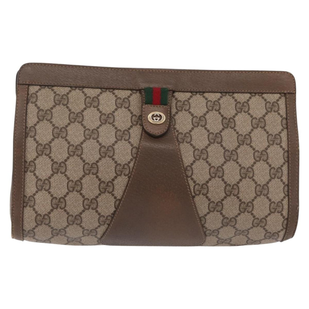GUCCI GG Supreme Web Sherry Line Clutch Bag PVC Beige Gold 89 01 033 Auth 206572