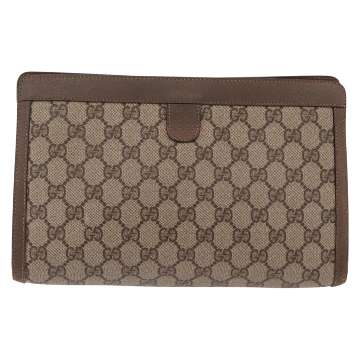 GUCCI GG Supreme Web Sherry Line Clutch Bag PVC Beige Gold 89 01 033 Auth 206572
