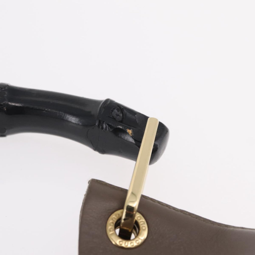 GUCCI Bamboo Hand Bag Leather Gray Gold Tone 001 2058 Auth 206638