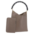 GUCCI Bamboo Hand Bag Leather Gray Gold Tone 001 2058 Auth 206638