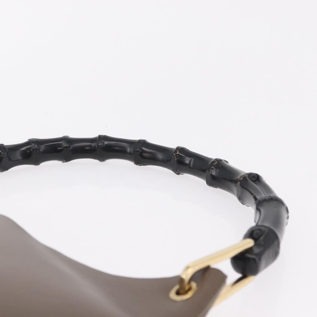 GUCCI Bamboo Hand Bag Leather Gray Gold Tone 001 2058 Auth 206638