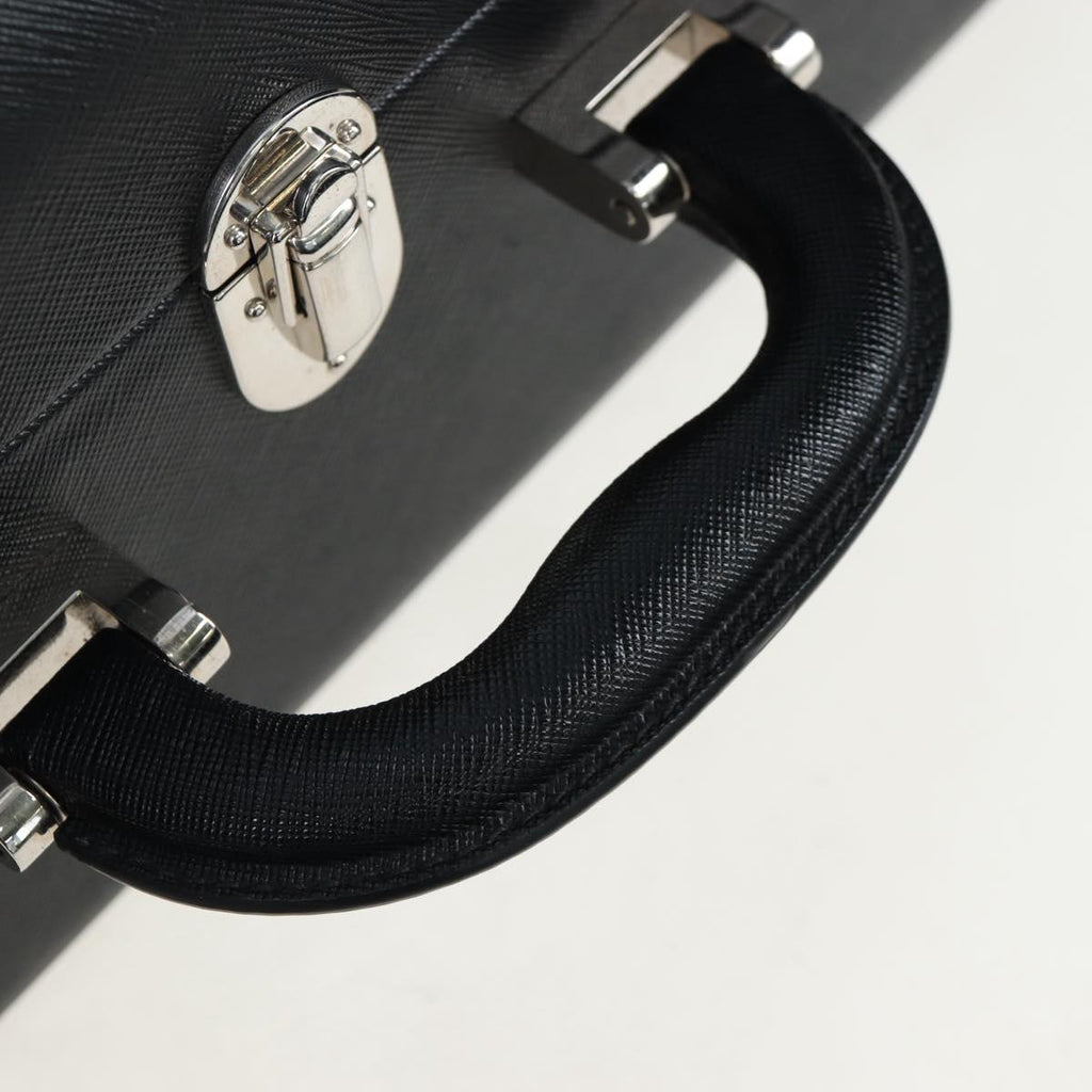 PRADA Trunk Saffiano leather Black Silver Auth 206701V