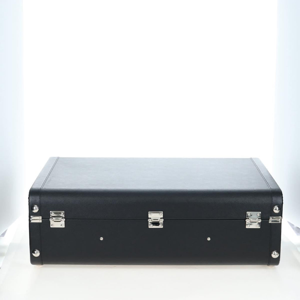 PRADA Trunk Saffiano leather Black Silver Auth 206701V